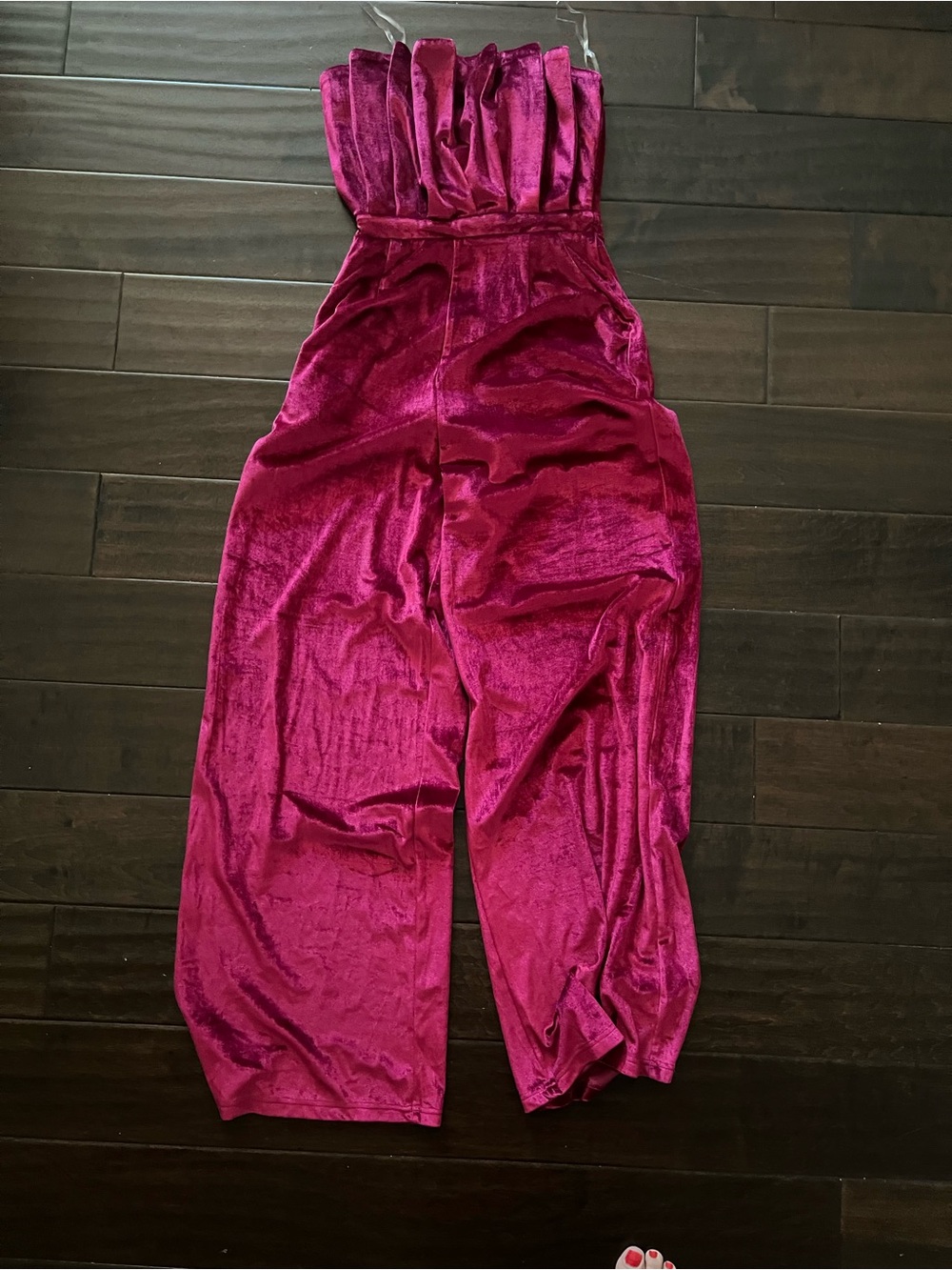 Strapless Velvet Jumpsuit - Fuchsia Pink